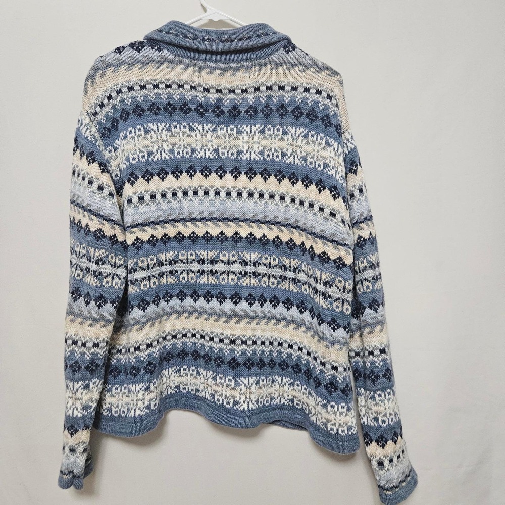 Vintage Tiara International FairIsle Full Zip Sweater Blue Coastal Grandma Y2K L - Picture 2 of 8